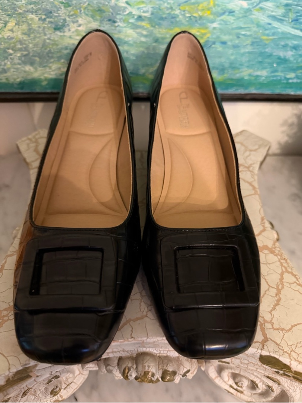 CL by Chinese Laundry Black Croc-Embossed Low Block Heel Loafers